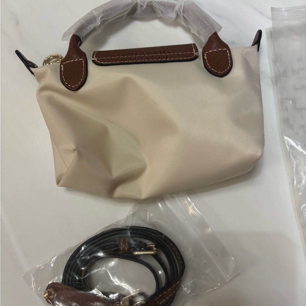 Longchamp Beige Nylon Mini Crossbody with Brown Trim - Picture 4 of 6